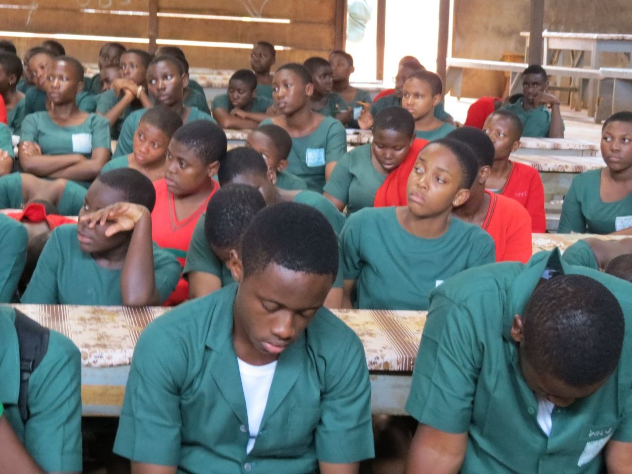 Class of students with books