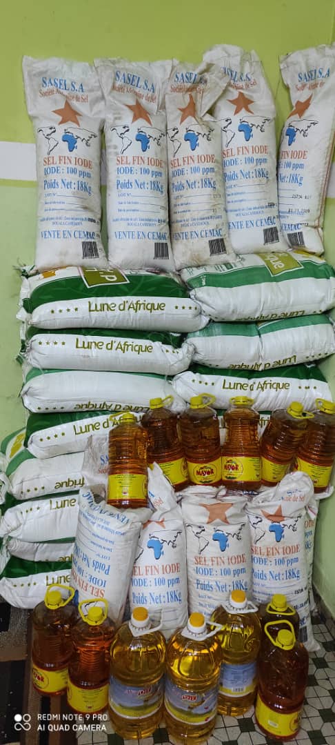 Stocked & ready: rice, salt, oil for this week's distribution